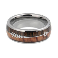 Silver Arrow and Koa Wood Tungsten Mens Wedding Band Ring
