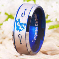 Blue Fish and Hooks Design Wedding Band Ring for Men