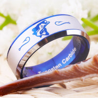 Blue Fish and Hooks Design Wedding Band Ring for Men