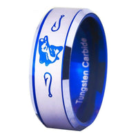 Blue Fish and Hooks Design Wedding Band Ring for Men