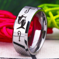 Silver Fish and Hooks Tungsten Wedding Band Ring for Men