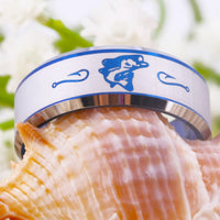 Blue Fish and Hooks Design Wedding Band Ring for Men