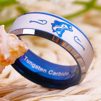 Blue Fish and Hooks Design Wedding Band Ring for Men