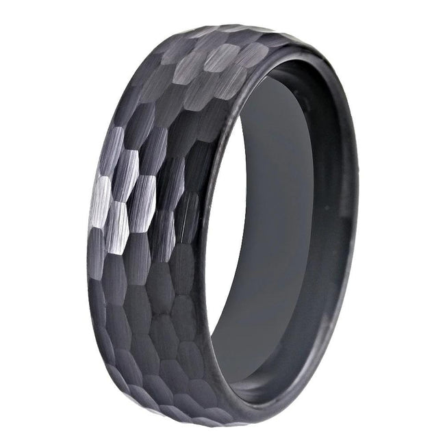 Black Hammered Tungsten Wedding Band Ring for Men