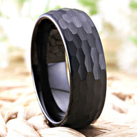 Black Hammered Tungsten Wedding Band Ring for Men