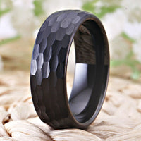 Black Hammered Tungsten Wedding Band Ring for Men