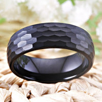 Black Hammered Tungsten Wedding Band Ring for Men