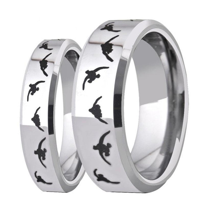 Silver Duck Hunting Couple Tungsten Wedding Band Ring for Men and Women