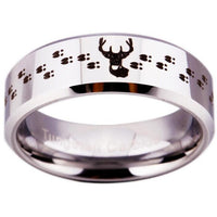 Silver Buck Deer Tracks Design Tungsten Wedding Band Ring for Men