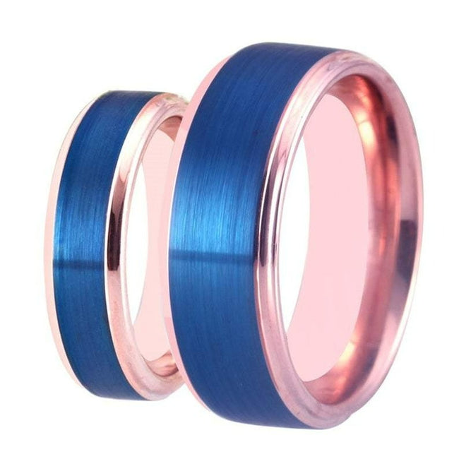 Rose Gold and Blue Couple Tungsten Wedding Band Ring for Men and Women