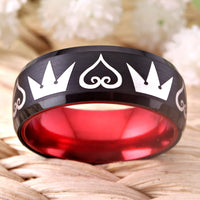 Black and Red Kingdom Heart and Crowns Wedding Band Ring for Men