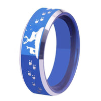 Blue Buck and Doe Tracks Deer Hunting Design Tungsten Wedding Band Ring for Men