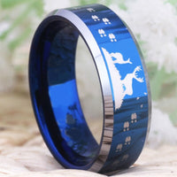 Blue Buck and Doe Tracks Deer Hunting Design Tungsten Wedding Band Ring for Men