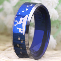 Blue Buck and Doe Tracks Deer Hunting Design Tungsten Wedding Band Ring for Men