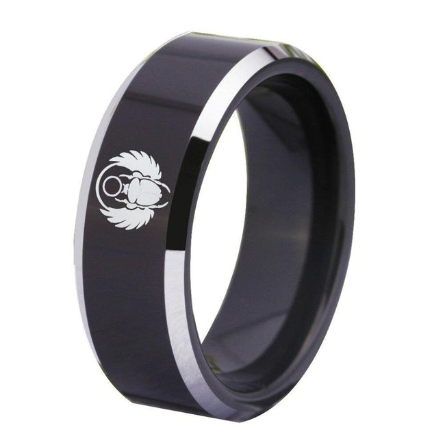 Black Beetle Design Tungsten Wedding Band Ring for Men