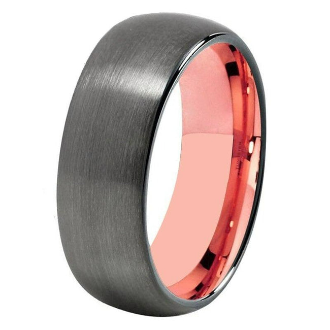 Rose Gold and Gunmetal Brushed Couple Tungsten Wedding Band Ring for Men and Women