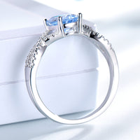 Blue Topaz Halo Split Shank Cubic Zirconia 925 Sterling Silver Wedding Ring