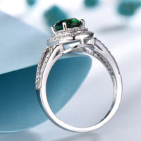 Oval Cut Emerald Halo Split Shank 925 Sterling Silver Wedding Ring, Cubic Zirconia Engagement Ring