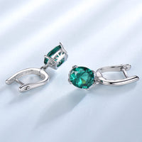 Oval Cut Emerald Simulant 925 Sterling Silver Drop Earrings, Clip Earrings for Women