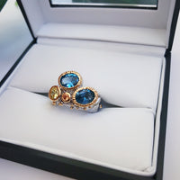 Infinity Colors Unique Wedding Ring for Women, Yellow Brown Blue Zircon Silver and Gold Plated Ring