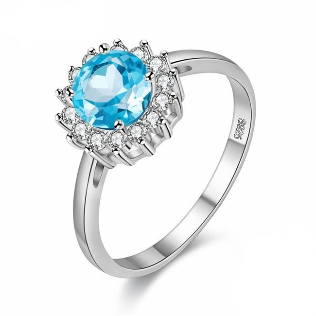 Blue Sunflower Topaz Wedding Ring for Women, Diamond Stimulant 925 Sterling Silver Engagement Ring