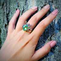 Infinity Color Stones Silver Gold Plated Gothic Ring, Green Olivine Orange Purple Diamond Simulant Wedding Ring
