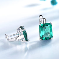Radiant Cut Emerald Simulant 925 Sterling Silver Earrings