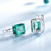 Radiant Cut Emerald Simulant 925 Sterling Silver Earrings