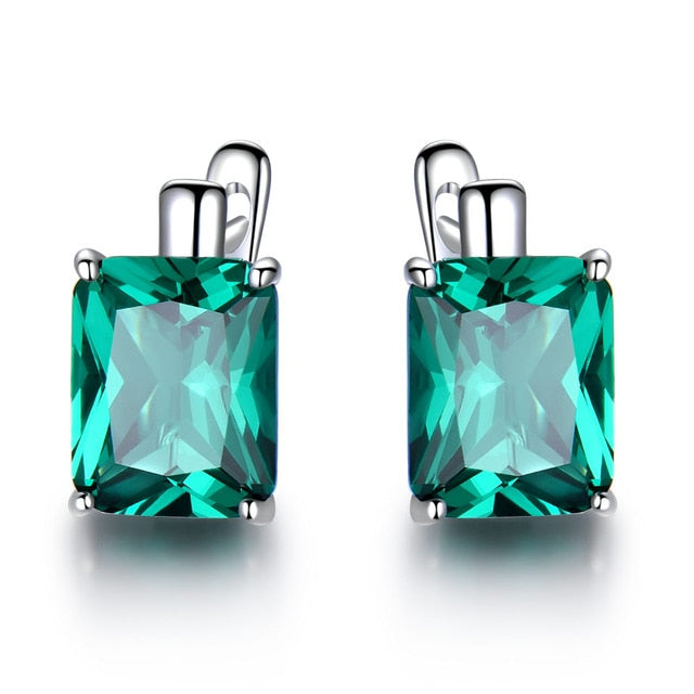 Radiant Cut Emerald Simulant 925 Sterling Silver Earrings