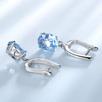 Oval Cut Sky Blue Topaz 925 Sterling Silver Clip On Earrings for Women