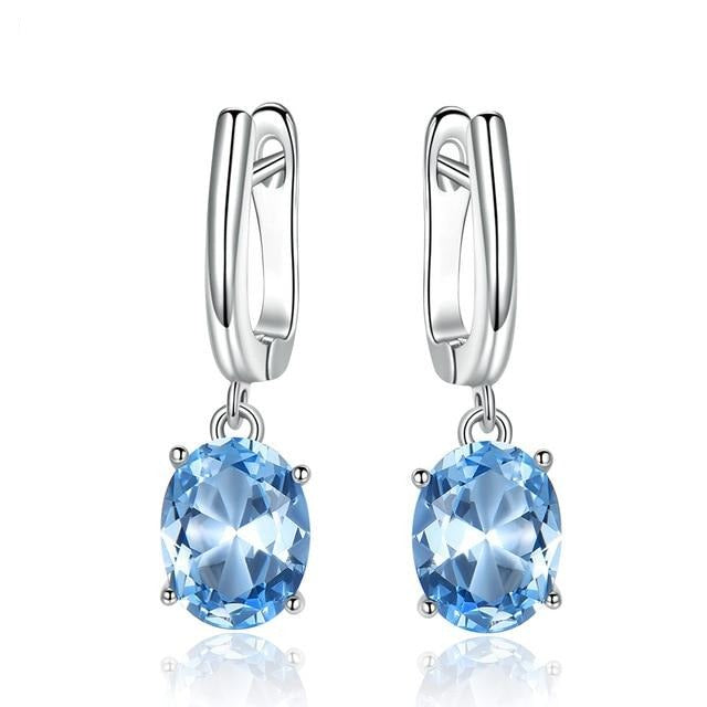 Oval Cut Sky Blue Topaz 925 Sterling Silver Clip On Earrings for Women