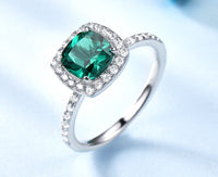 Cushion Cut Emerald 925 Sterling Silver Ring for Women, Cubic Zirconia Engagement Ring