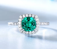Cushion Cut Emerald 925 Sterling Silver Ring for Women, Cubic Zirconia Engagement Ring