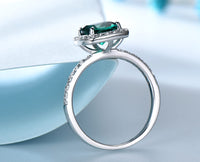 Cushion Cut Emerald 925 Sterling Silver Ring for Women, Cubic Zirconia Engagement Ring