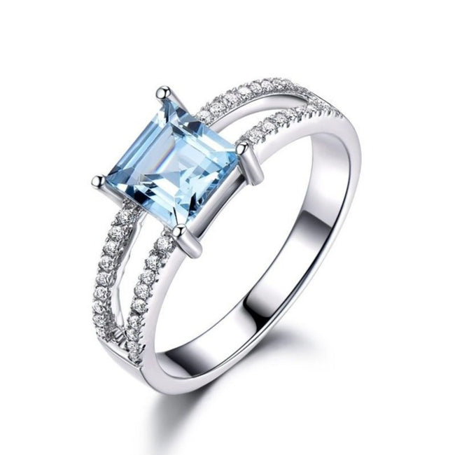 Sky Blue Topaz 925 Sterling Silver Ring for Women, Cubic Zirconia Engagement Ring