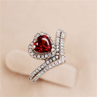 1.2 Ct Red Garnet Heart Diamond Simulant Wedding Ring, 925 Sterling Silver Engagement Ring for Women