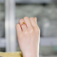 1.5 Ct Oval Citrine Birthstone Solitaire Ring, Diamond Simulant Rose Gold Brushed 925 Sterling Silver Engagement Ring for Women