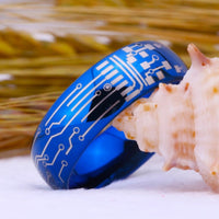Blue Circuit Board Couple Tungsten Wedding Band Ring for Men and Women