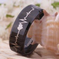 Black Heartbeat Couple Tungsten Wedding Band Ring for Men and Women
