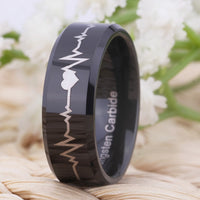 Black Heartbeat Couple Tungsten Wedding Band Ring for Men and Women