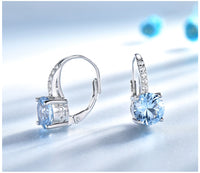 Round Sky Blue Topaz 925 Sterling Silver Clip Earrings For Women