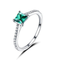 Square Cut Emerald Sterling Silver Ring for Women, Diamond Simulant Engagement Ring