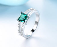 Emerald Halo Split Shank Cubic Zirconia 925 Sterling Silver Wedding Ring for Women