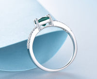 Emerald Halo Split Shank Cubic Zirconia 925 Sterling Silver Wedding Ring for Women