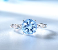 Round Cut Blue Topaz Sterling Silver Ring for Women, Diamond Simulant Wedding Ring