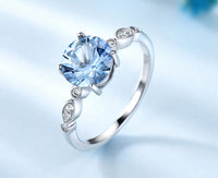 Round Cut Blue Topaz Sterling Silver Ring for Women, Diamond Simulant Wedding Ring