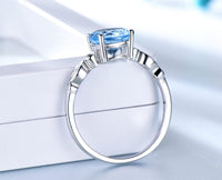 Round Cut Blue Topaz Sterling Silver Ring for Women, Diamond Simulant Wedding Ring