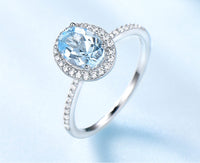 Oval Cut Blue Topaz Diamond Simulant Sterling Silver Wedding Ring