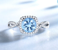 Split Shank Sky Blue Topaz Sterling Silver Ring for Women, Diamond Simulant Engagement Ring