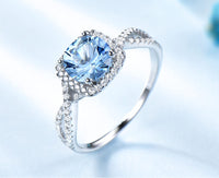 Split Shank Sky Blue Topaz Sterling Silver Ring for Women, Diamond Simulant Engagement Ring